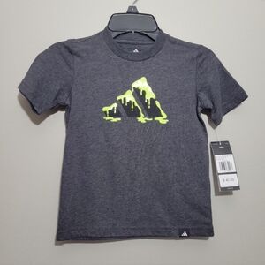 NWT Adidas Kids Charcoal Tee with Bright Lime Logo 4T